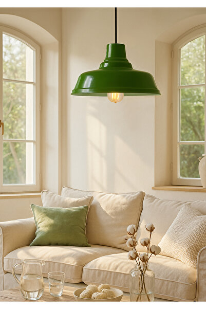 HOMİNG Robi Metal Yeşil Retro Sarı Sarkıt Ev Restoran Cafe Ayd-3708