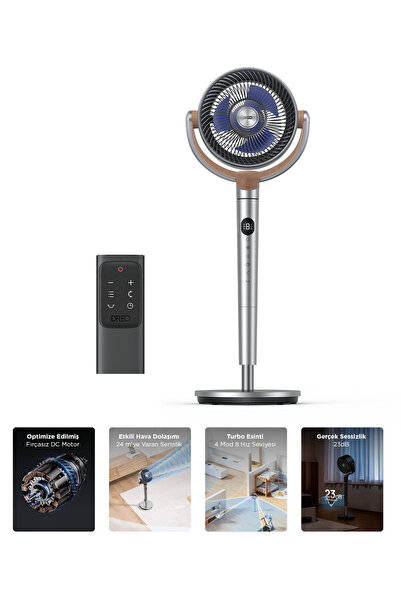 Dreo Turbopoly™ 502 Sessiz Ayaklı Vantilatör – 25 db, Yükseklik Ayarlı, Uzaktan Kumandalı, 80° Salınımlı
