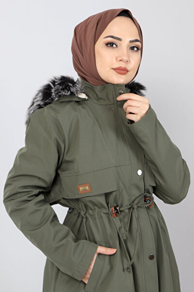 Tesettür Dünyası Beli Bağcıklı Mont Tsd1932 Haki