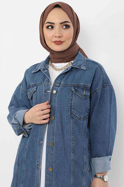 Tesettür Dünyası سترة الدنيم مع جيوب Tsd2519 أزرق فاتح