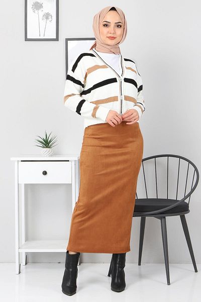 Tesettür Dünyası Suede Pencil Φούστα Tsd0034 Tan