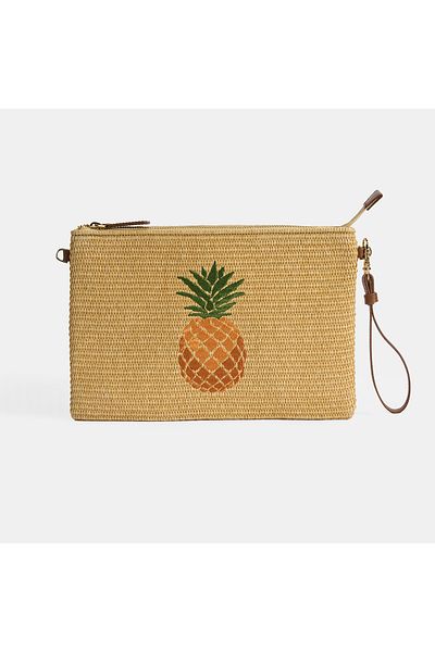 Desa Women's Tan Pineapple Embroidered Straw Clutch