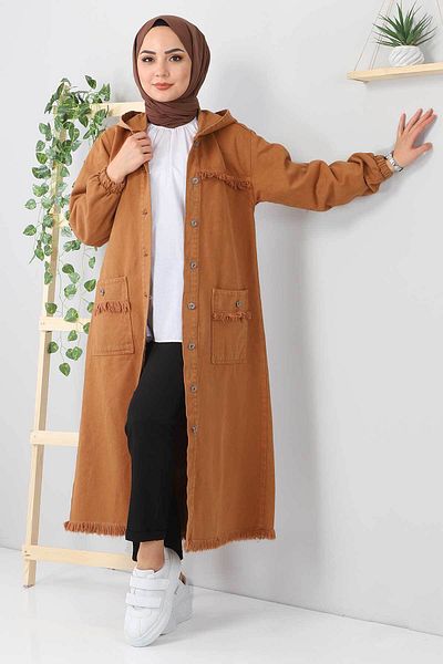 Tesettür Dünyası Tasseled Long Denim Cap Tsd5527 Tan
