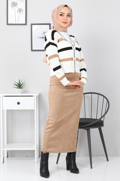 Tesettür Dünyası Semišová ceruzková sukňa Tsd0034 Camel