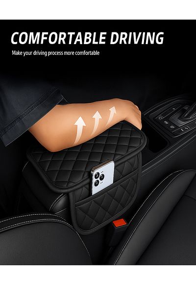 UYDEE Black Leather Auto Armrest Cover Capiton with Sponge Black Embroidered Car Seat Cover