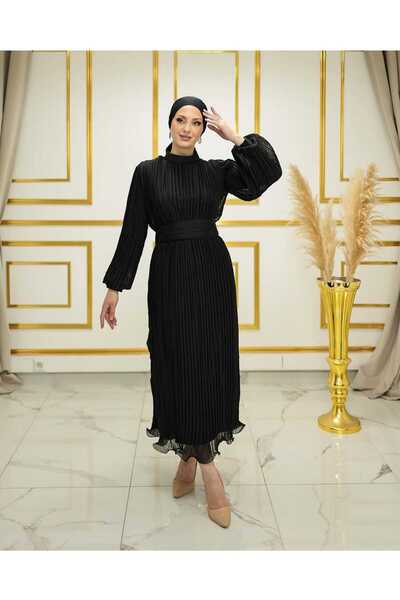 panaline 2279 ABİYE ELBİSE BELİ BAĞLAMALI BALONKOL ETEK UCU FIRFIRLI ABİYE EL...