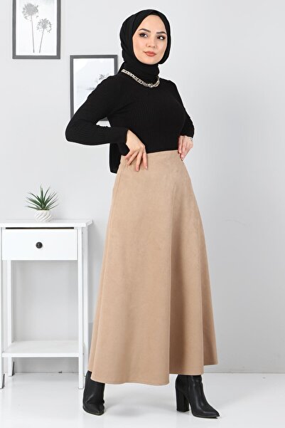 Tesettür Dünyası Suede Mevlana Skirt Tsd0036 Camel