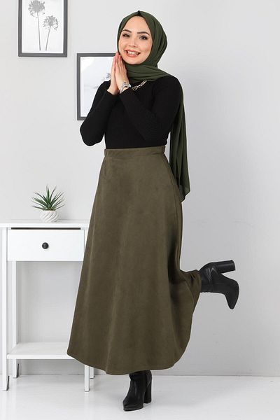 Tesettür Dünyası Suede Mevlana Φούστα Tsd0036 Χακί