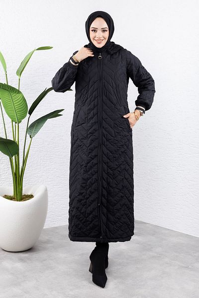 Tesettür Dünyası Black Rib Full Length Coat - Tsd 240946