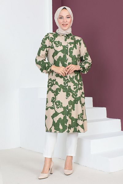 Tesettür Dünyası Tunika na knoflíky TSD230707 zelená