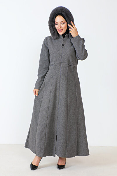 Tesettür Dünyası Full Length Zippered Coat TSD230803 Gray