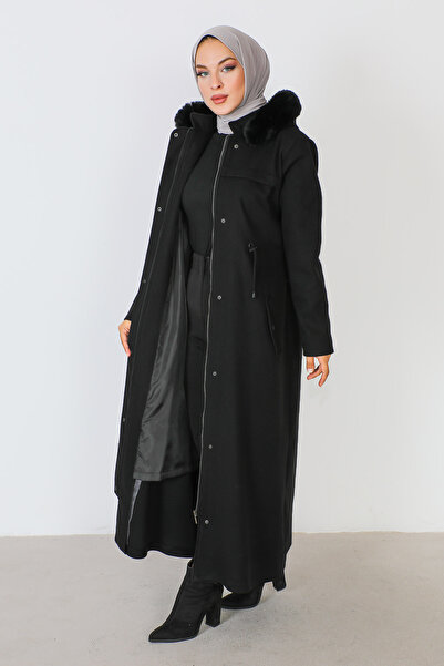 Tesettür Dünyası Παλτό Cashmere με κρυφό φερμουάρ σε όλο το μήκος TSD230911 Μαύρο