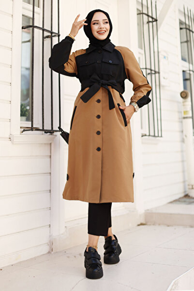 Tesettür Dünyası tsd 240812   Μοντέλο Καμπαρντίνα με ελαστικό μανίκι σε μαύρο χρώμα