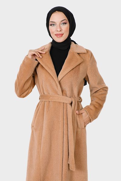 Tesettür Dünyası Παλτό Fox με ζώνη TSD230917 Camel