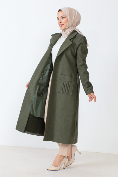 Tesettür Dünyası Kešu kabát s páskem TSD230804 Khaki