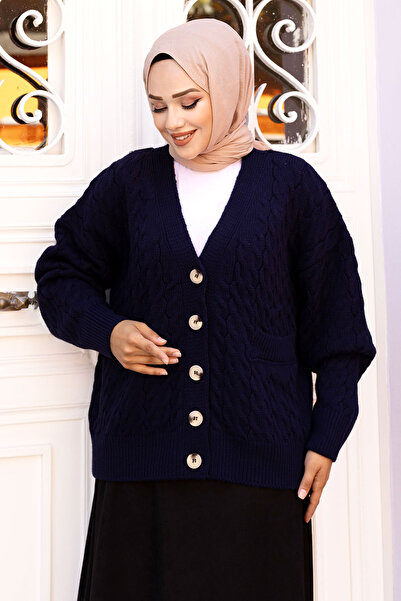 Tesettür Dünyası Світло-синій трикотажний кардиган - на ґудзиках і з кишенями TSD240716