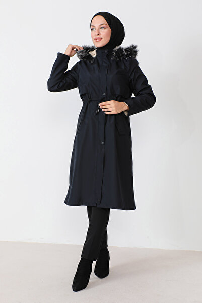 Tesettür Dünyası Derék fűzős kabát TSD230817 sötétkék