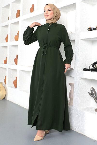 Tesettür Dünyası Tie Waist Hijab Abaya Tsd230342 Khaki