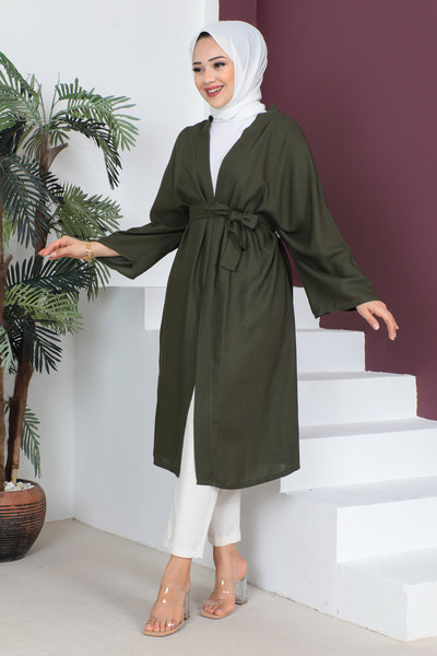 Tesettür Dünyası Κιμονό με ζώνη μέσης TSD230513 Χακί