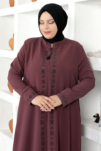 Tesettür Dünyası Dusty Rose Sequin Κεντημένο Hijab Ferace - Tsd 230330