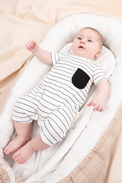 Vauva Kız & Erkek Bebek Kısa Kollu Çizgili Tulum