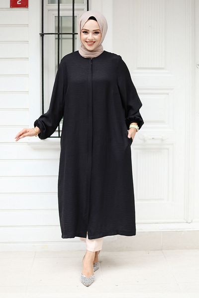 Tesettür Dünyası Μαύρο Καπάκι Hijab - Φερμουάρ, TSD 240817