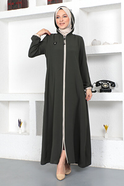 Tesettür Dünyası Kolorowy hidżab z końcówką rękawa Abaya Tsd230415 Khaki