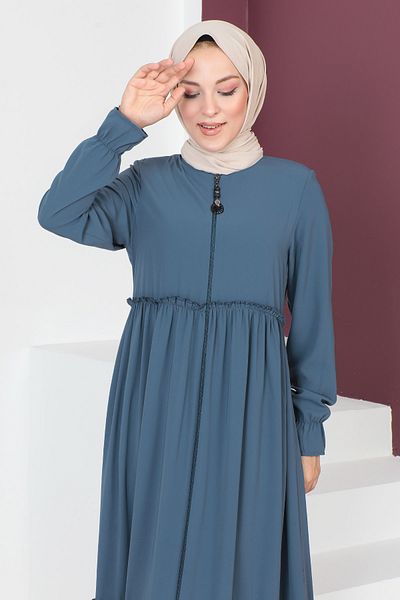 Tesettür Dünyası Flounced Hijab Abaya TSD230335 Μπλε