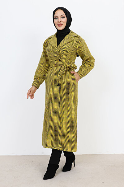 Tesettür Dünyası Double Breasted Collar Buttoned Cape TSD231111 Yellow