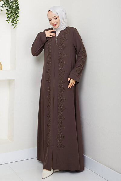 Tesettür Dünyası Brown V-Neck Abaya Tsd 250123