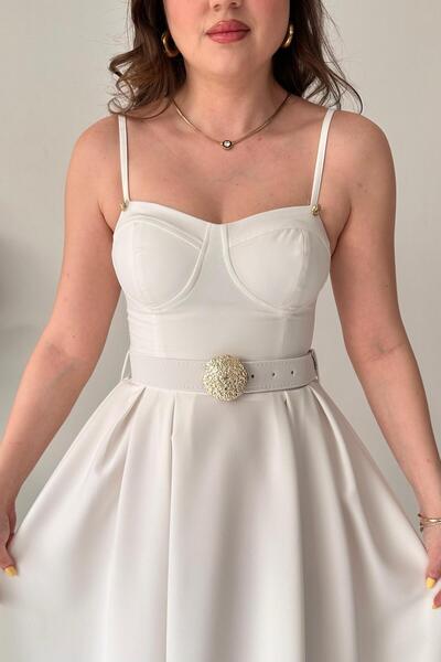 MaziButik Gloplu Strap Dress White