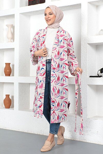 Tesettür Dünyası Branch Patterned Kimono Tsd230426 Pink