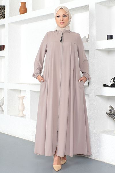 Tesettür Dünyası Hidžáb Abaya s elastickými rukávy Tsd230334 Mink