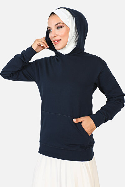 Tesettür Dünyası Krátká mikina s kapucí TSD230427 tmavě modrá