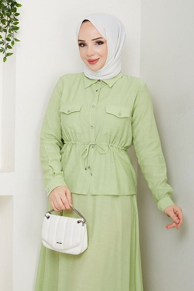 Tesettür Dünyası Elastic Waist Skirt Suit Tsd250164 Pistachio Green