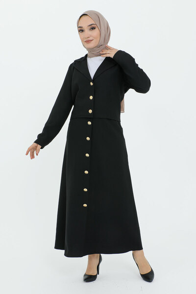 Tesettür Dünyası Skirt Button Detailed Jacketed Suit TSD231217 Black