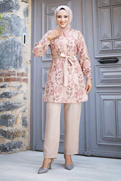 Tesettür Dünyası Szárított rózsa virágmintás öves készlet - TSD 240726