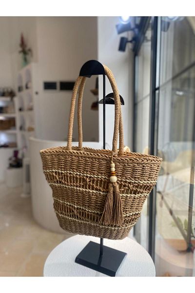 Zeynep Keskin Design Γυναικεία ψάθινη τσάντα, πλεκτή τσάντα, τσάντα παραλίας, γυναικεία τσάντα ώμου