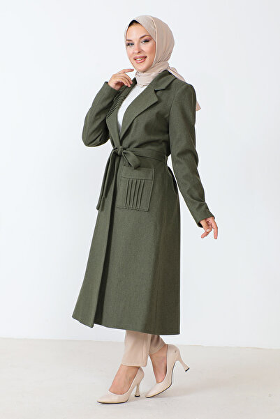 Tesettür Dünyası Kešu kabát s páskem TSD230804 Khaki