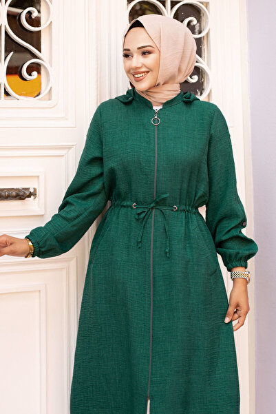 Tesettür Dünyası Σμαραγδένιο πράσινο καπάκι με κουκούλα και σχοινί - TSD240701