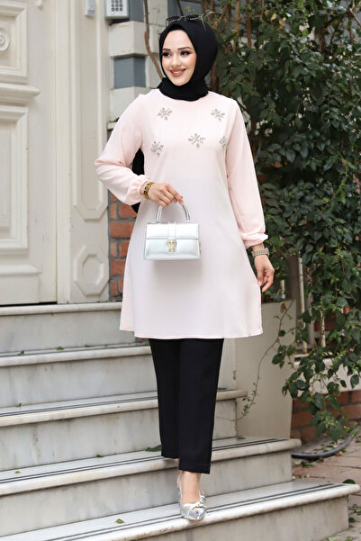 Tesettür Dünyası Elastic Sleeve and Bead Embroidered Tunic - TSD240407