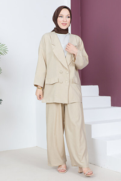 Tesettür Dünyası Jacketed Suit TSD230537 Beige