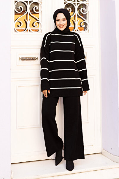 Tesettür Dünyası Black Striped Knitwear Set - Tsd 240721