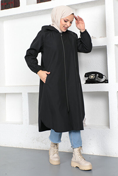 Tesettür Dünyası Καμπαρντίνα με φερμουάρ Tsd230403 Μαύρο