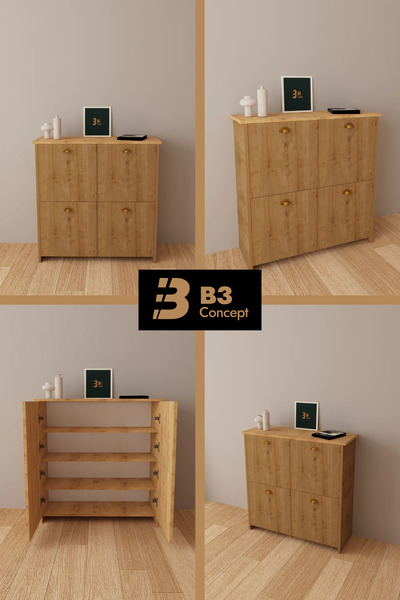 B3 Concept 4 Kapaklı 4 Raflı 1. Kalite Ayakkabılık Kapalı Çok Amaçlı Düşer Kapaklı Modern Ayakkabı Dolabı