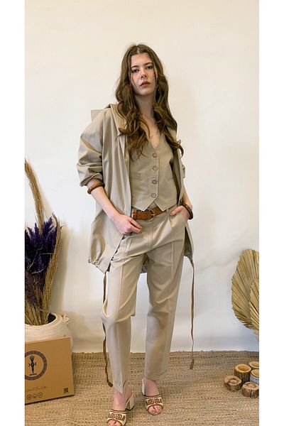 ARİNNASİDE Linen Blend Kangaroo Pocket Hooded Jacket