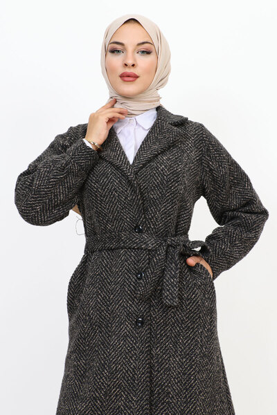 Tesettür Dünyası Dvouřadý límec Buttoned Cape TSD231111 Antracit