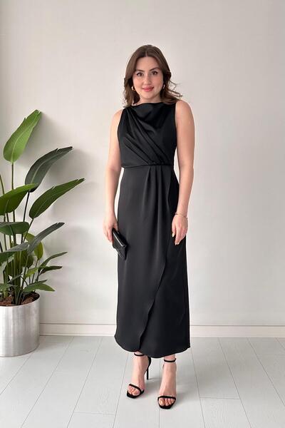 MaziButik Plain Printed Dress Black