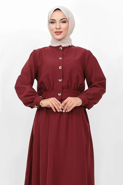 Tesettür Dünyası Buttoned Skirt Pocketed Double Suit TSD231113 Claret Red