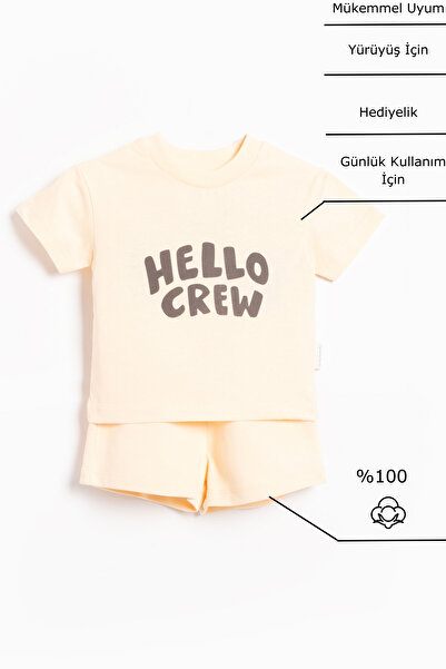 Vauva Baskılı Takım T-Shirt Şort Unisex Bebek Çocuk Baskılı  Yazlık Takım